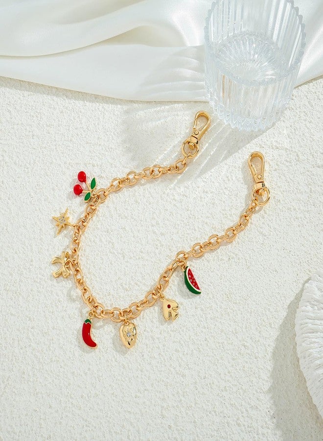 HolidayQbee Bag Charms Chain Fashion Fruit Keychain For Women 14K Gold-Plated Cherry Bow Heart Keychains Accessories Charm Trendy Purse Charms Car Key Chain Jewelry - Image 4